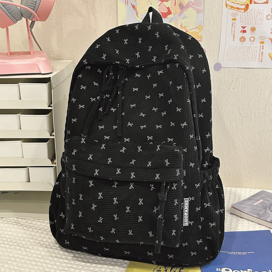 Cute Bow-Embellished Corduroy Backpack Stornfield