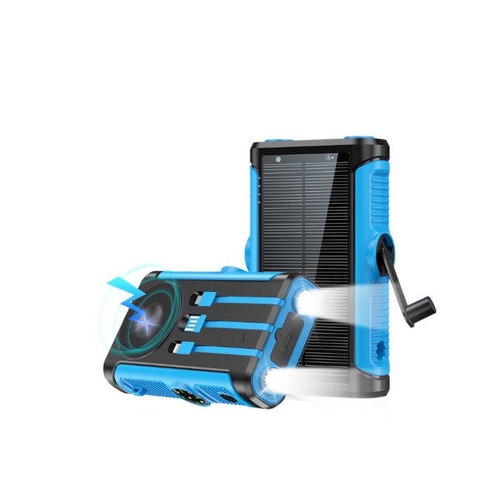Portable solar battery with integrated hand crank charger Stornfield