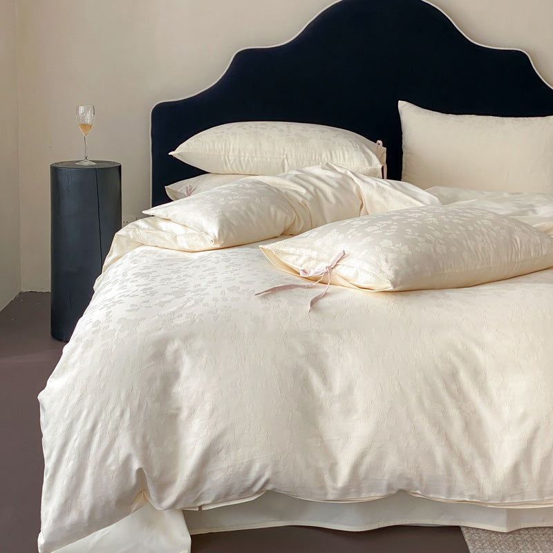 Embroidered Jacquard Floral Duvet Cover Set with Tie-Closure Pillow Shams