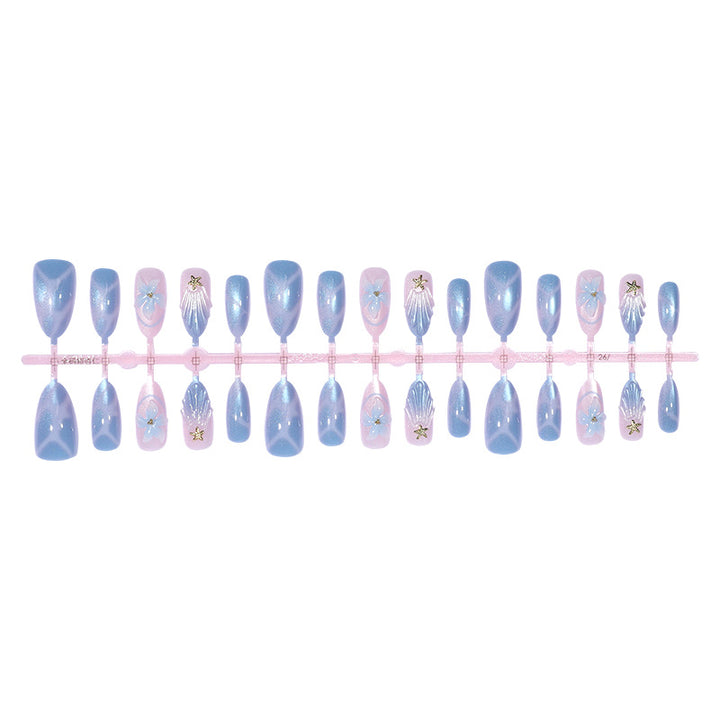 Artistic Press-On Nail Set with Iridescent Shell Accents Stornfield