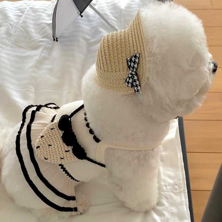 Ribbed Mock-Neck Pleated Ruffle Dog Dress with Harness Slot