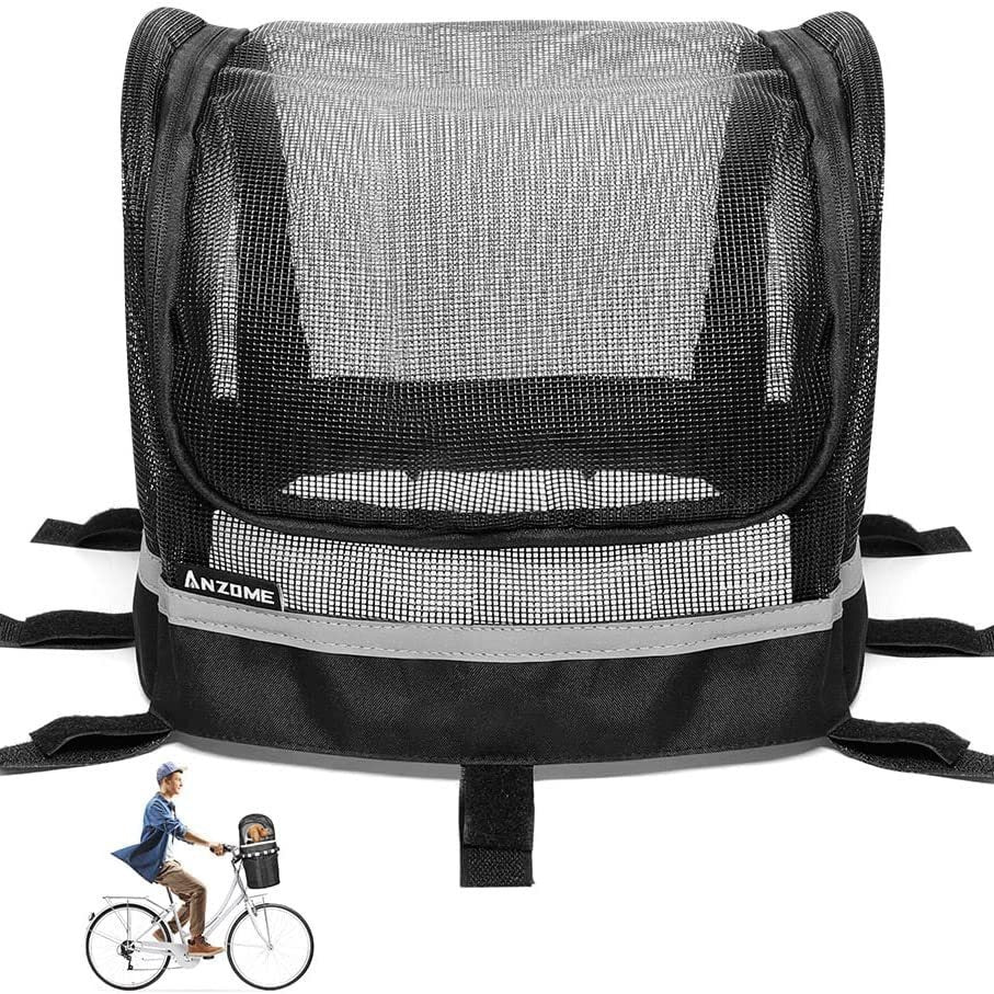 front-mount bicycle pet carrier basket with mesh canopy, reflective trim and adjustable straps Stornfield