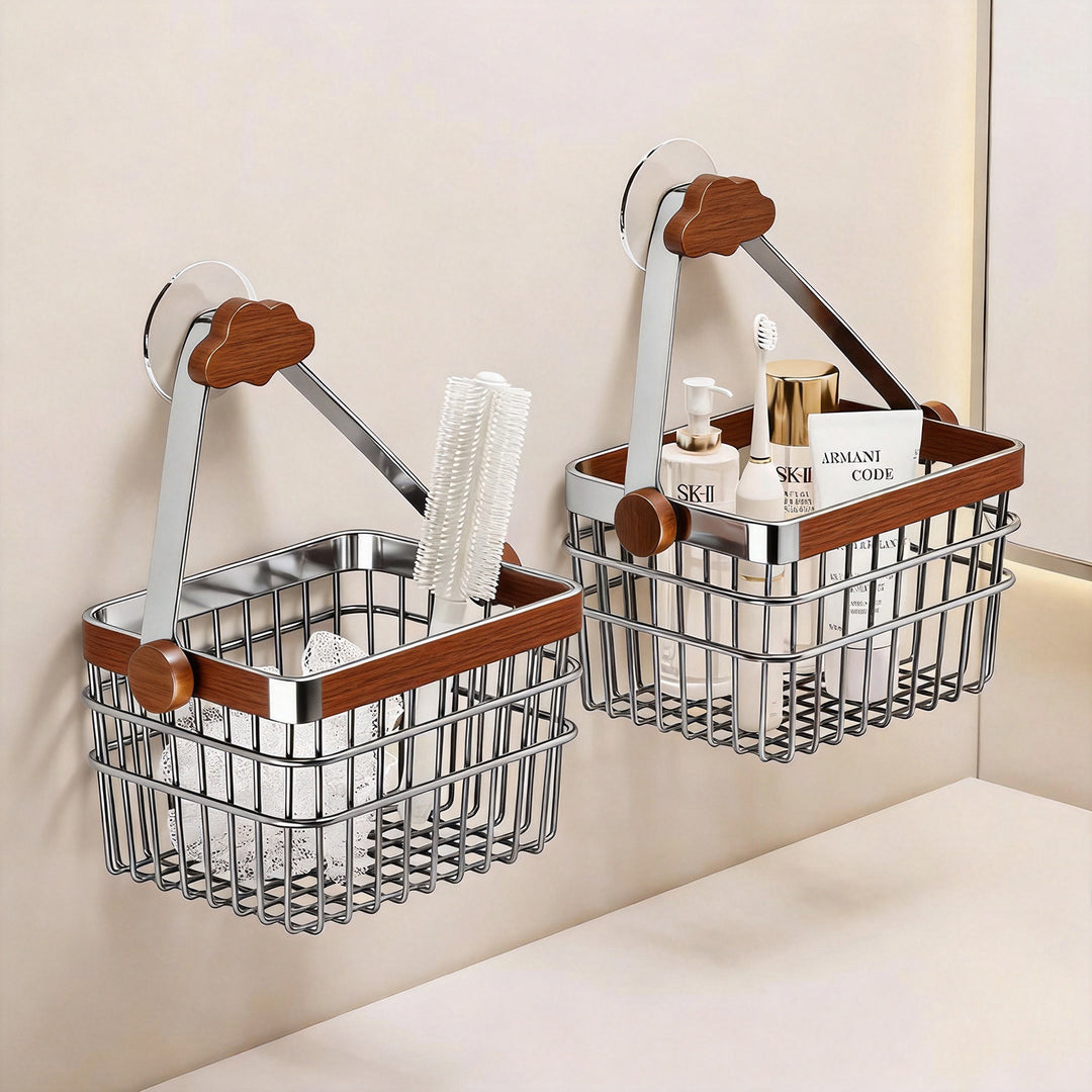 Suction-Mounted Ventilated Bathroom Shower Caddy Basket Organizer
