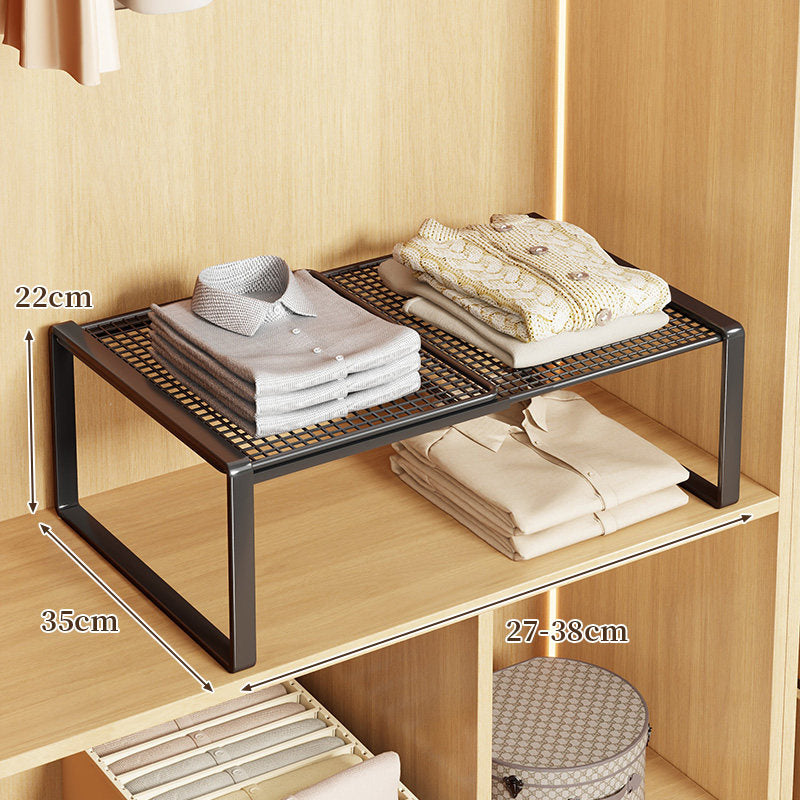 Expandable Metal Closet Shelf Riser and Stackable Wardrobe Organizer