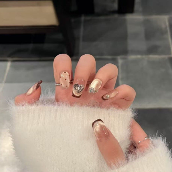 Glamorous Press-On Nail Art Set with Heart and Polka Dot Designs