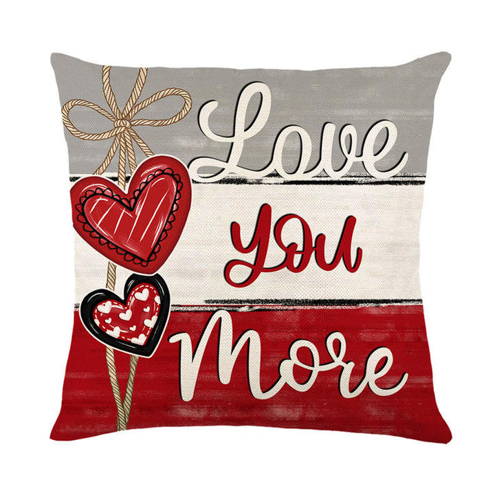 Cotton-Linen Gingham Decorative Throw Pillow Cover with Layered Heart Print and Hidden Zipper