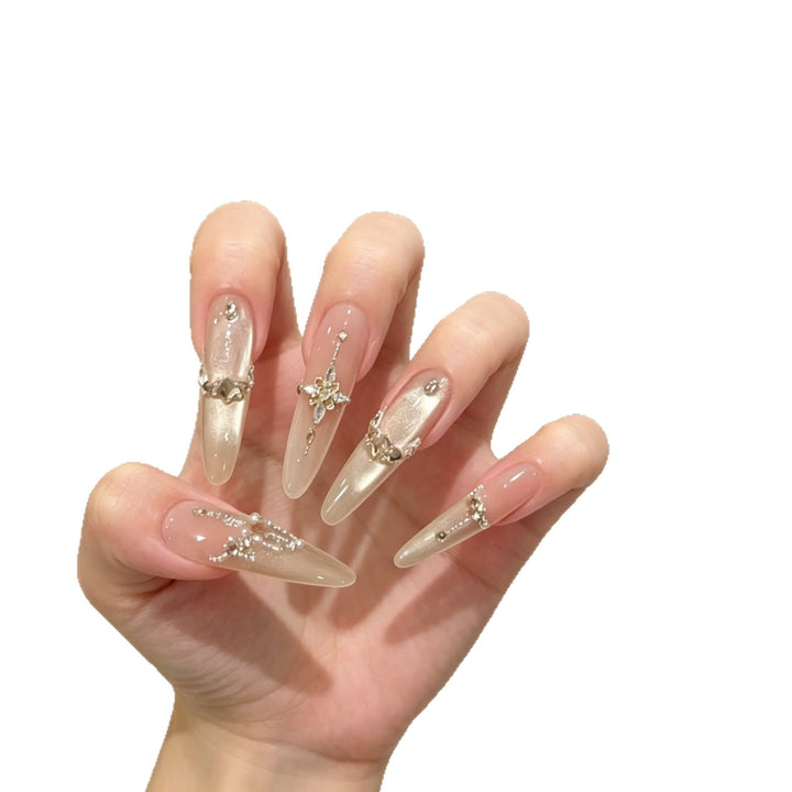 Elegant Stiletto Press-On Nail Art Set with Gem Accents