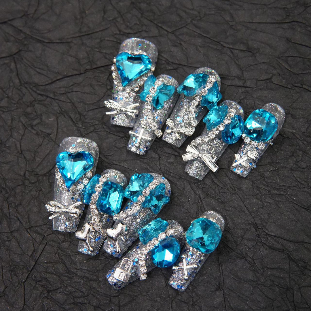 Glamorous Gemstone-Embellished Press-On Nails