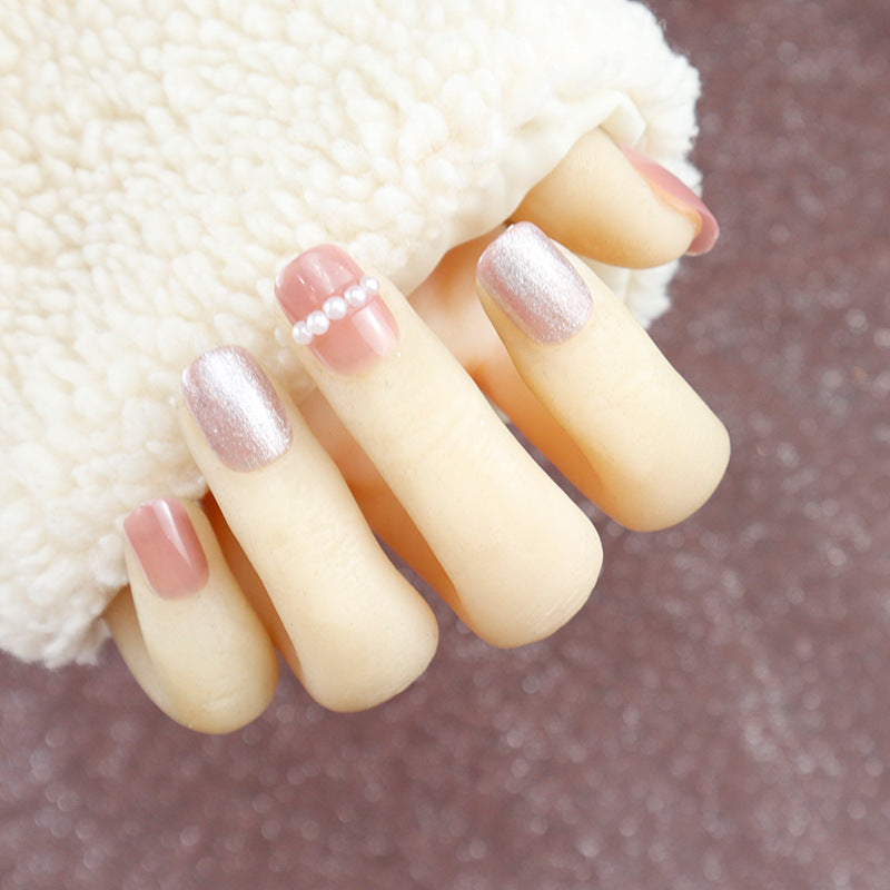 Luxury Press-On Nail Set with Pearl and Glitter Accents Stornfield