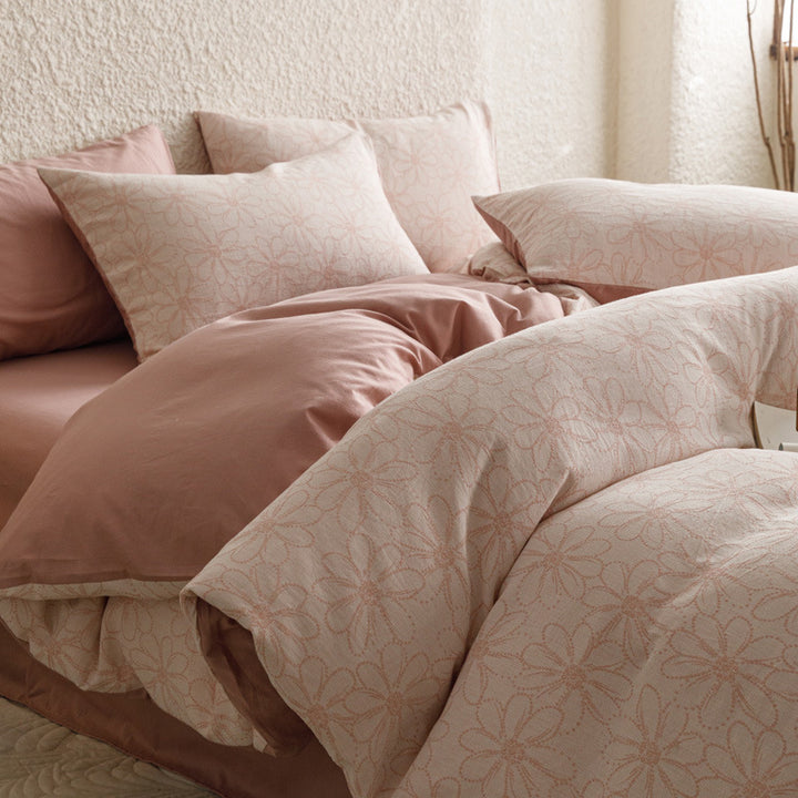 Premium duvet cover set made of cotton percale with subtle paisley relief texture