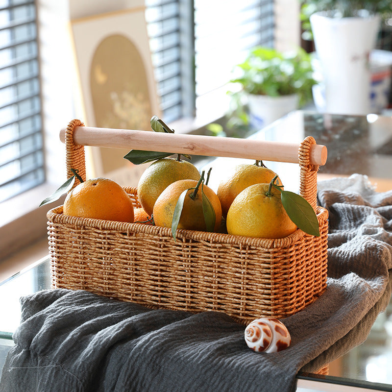 Unisex Modern Storage Basket with Stylish Wood Handle Stornfield