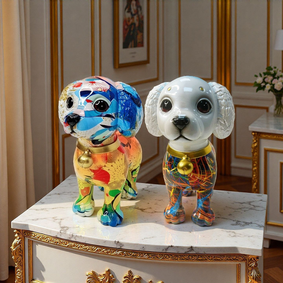 Artful dog sculpture with colorful design Stornfield