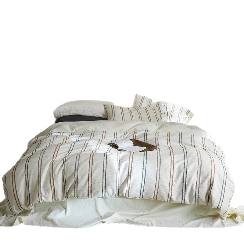 Washed Linen-Cotton Striped Duvet Cover Set with Button-Detail Pillowcases & Corner Ties