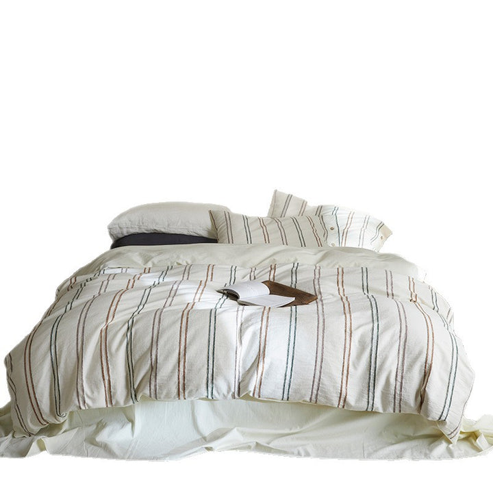Washed Linen-Cotton Striped Duvet Cover Set with Button-Detail Pillowcases & Corner Ties
