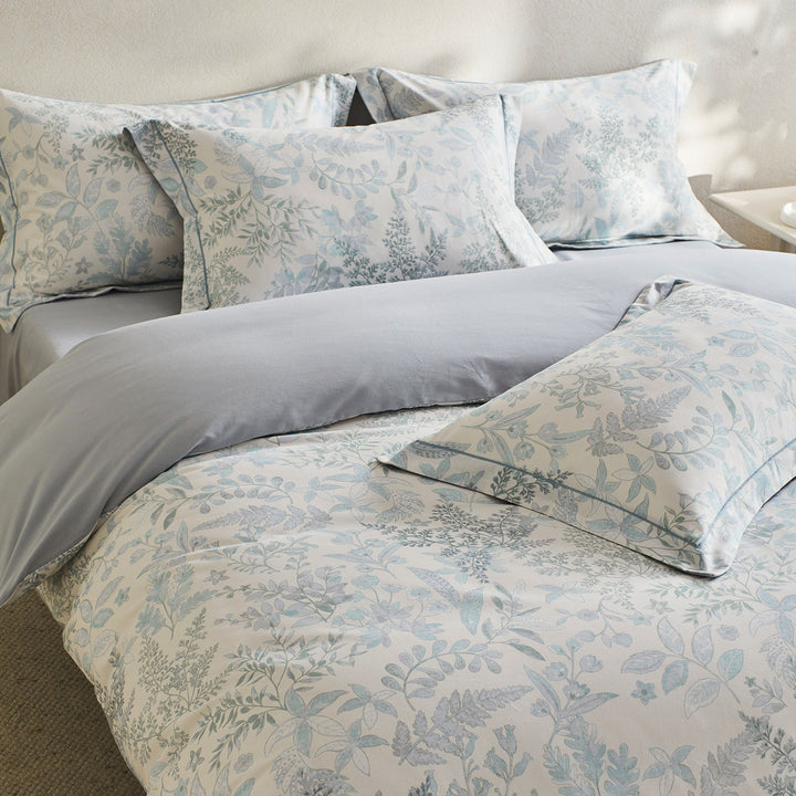 Reversible Botanical Cotton Sateen Duvet Cover Set with Pillow Shams