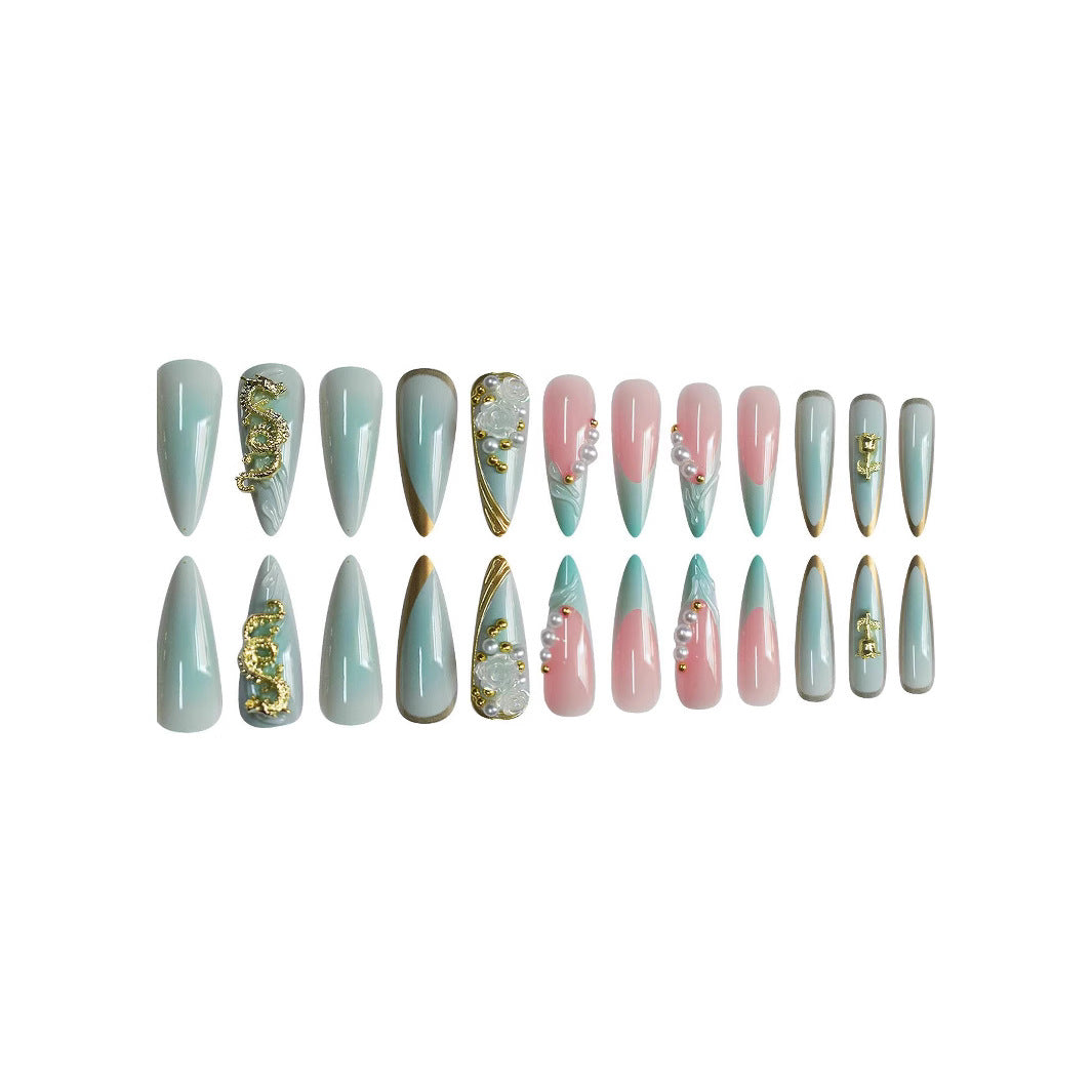 Luxurious Stiletto Nail Enhancements with Floral Accents Stornfield