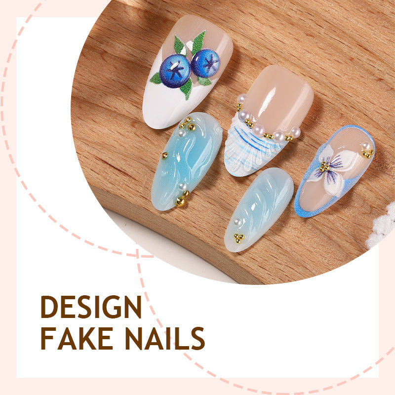 Artificial nail set with floral accents and sparkling details Stornfield