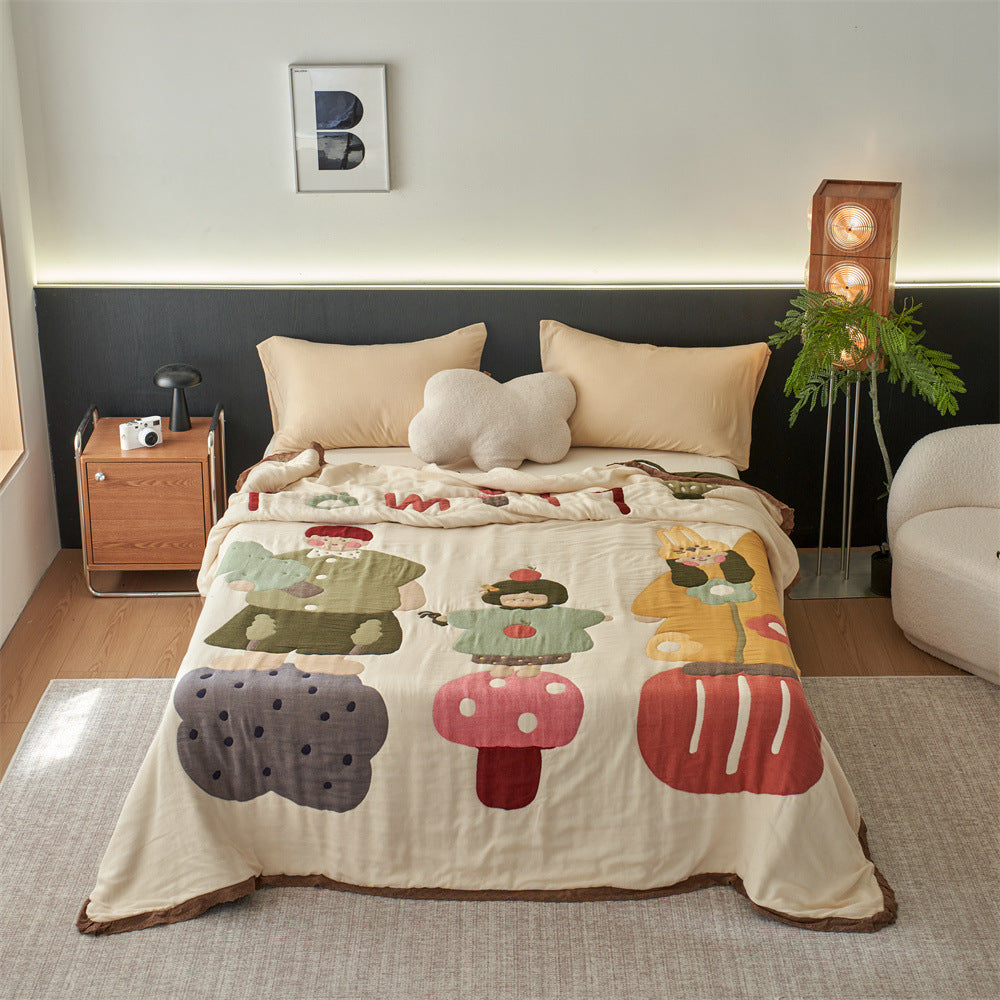 Quilted Cartoon Cotton Duvet Cover Set with Soft Reversible Sherpa Lining