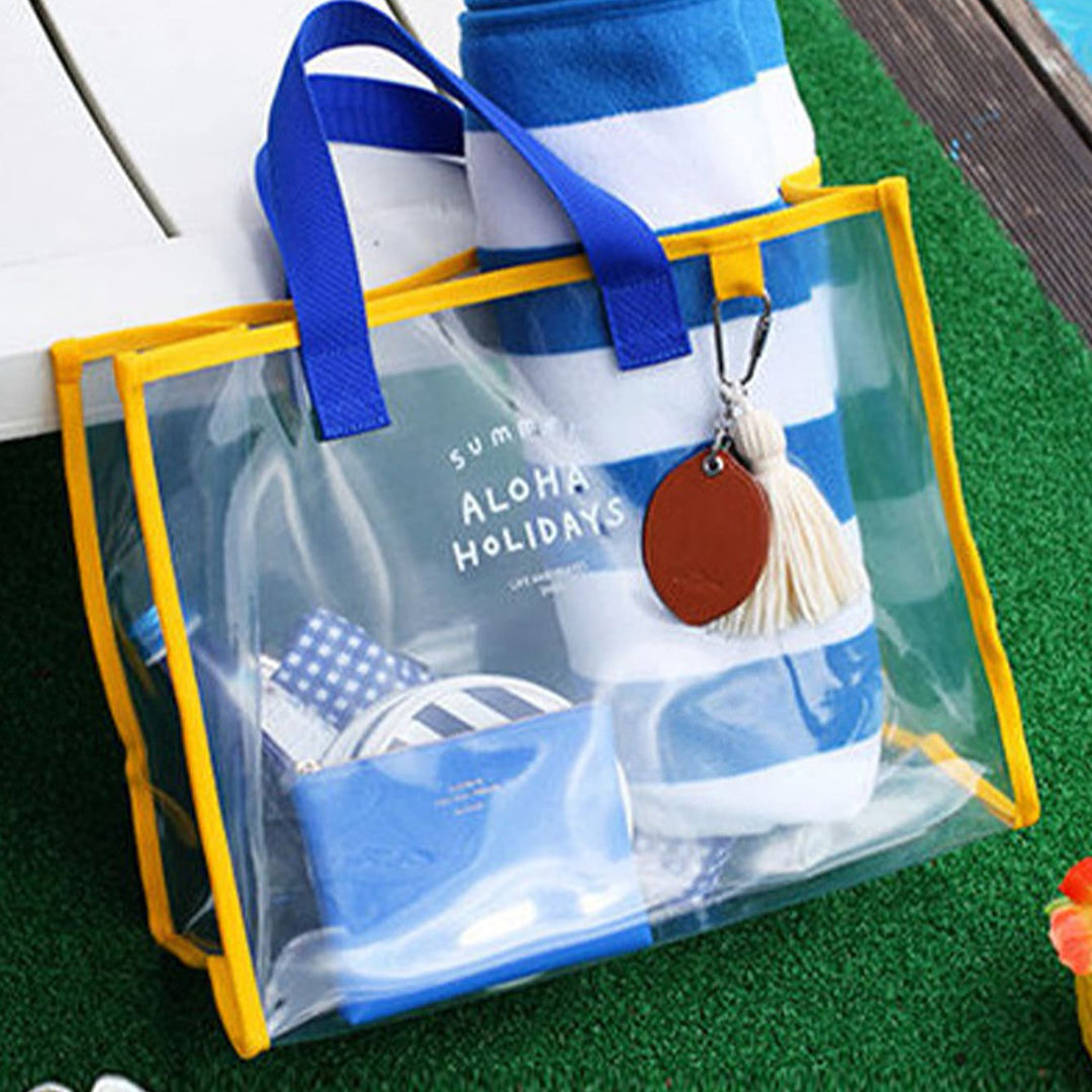 Transparent beach bag with sturdy carrying handles and various compartments Stornfield