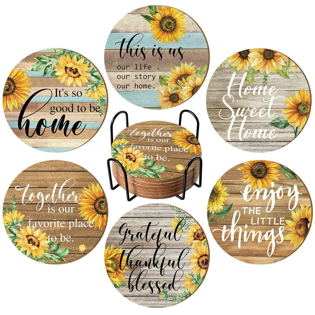 Decorative Sunflower-Themed Coaster Set