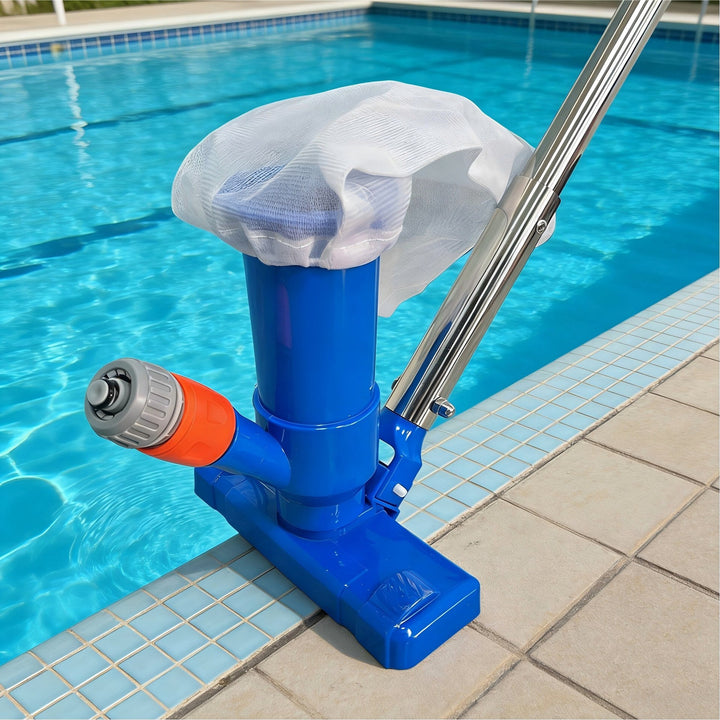 Telescopic stainless steel pool vacuum kit with brush head and fine mesh leaf bag Stornfield