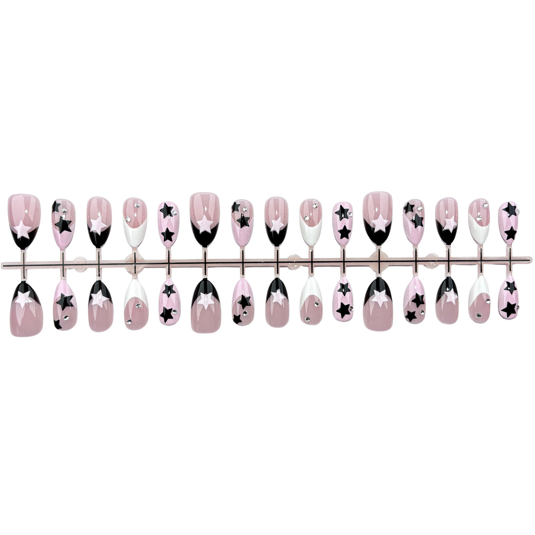 Decorative Press-On Nail Set with Artistic Star Design