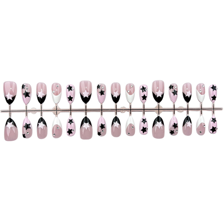 Decorative Press-On Nail Set with Artistic Star Design