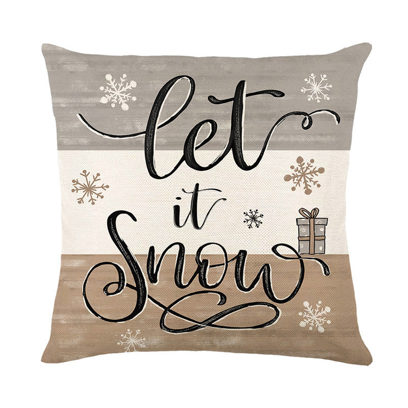 Square Cotton-Linen Holiday Throw Pillow Cover with Handlettered Merry and Bright Script and Snowflake Ornament