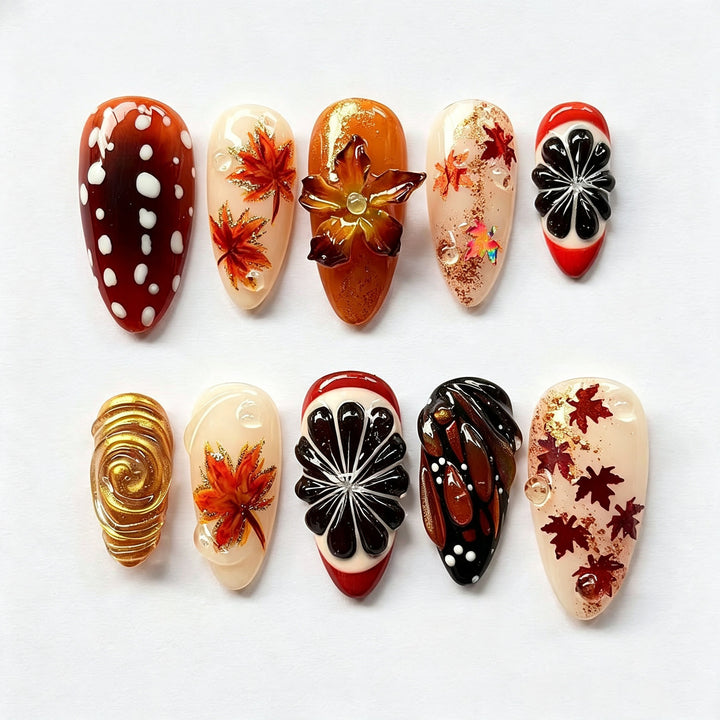 Artistic Autumn Leaves Press-On Nail Art Set Stornfield