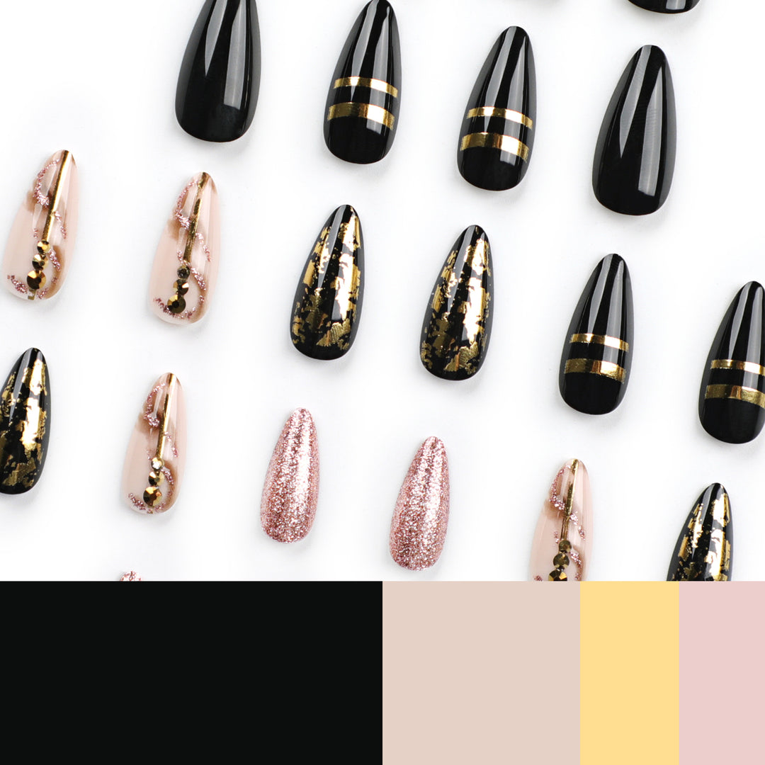 Glamorous stiletto nails with golden accents Stornfield