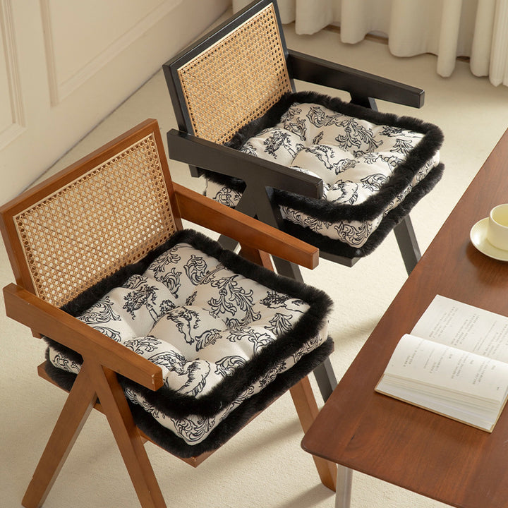 Square seat cushion with quilted upholstery and faux fur border