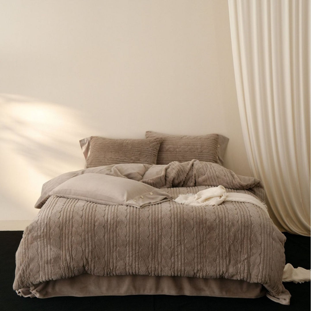 Cable-Knit Textured Duvet Cover and Pillow Shams Set