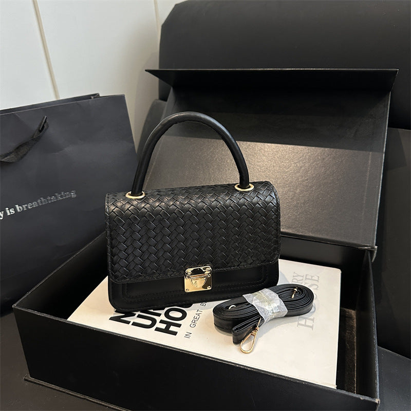 Woven Leather Handheld Satchel