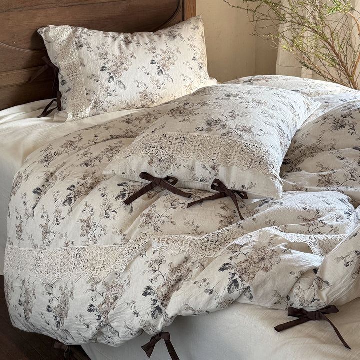 Vintage Floral Lace Trim Duvet Cover Set