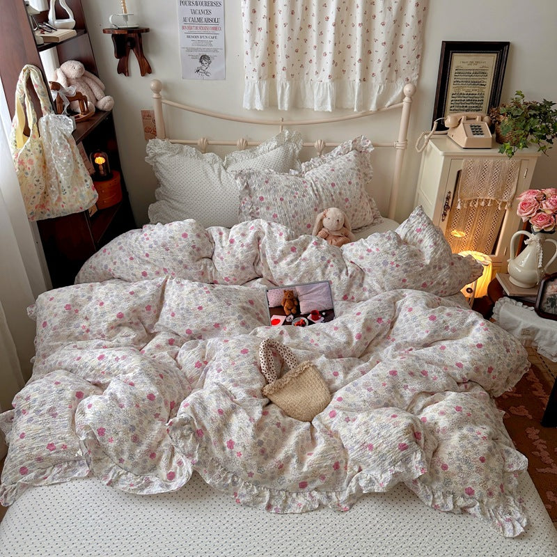 Ruffled Floral Print Comforter Set