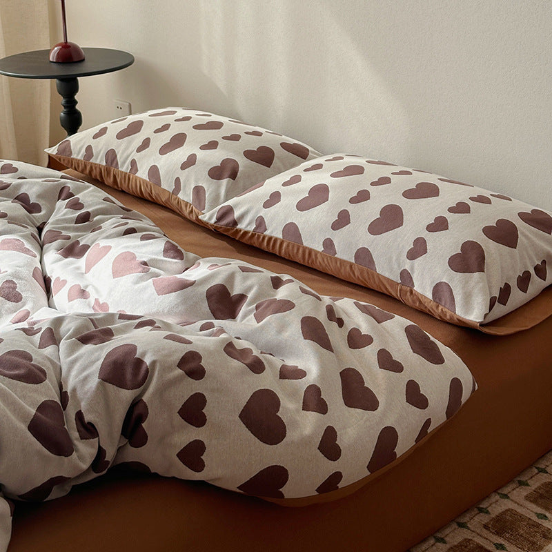 Heart-Print Cotton Duvet Cover Set with Pillowcases