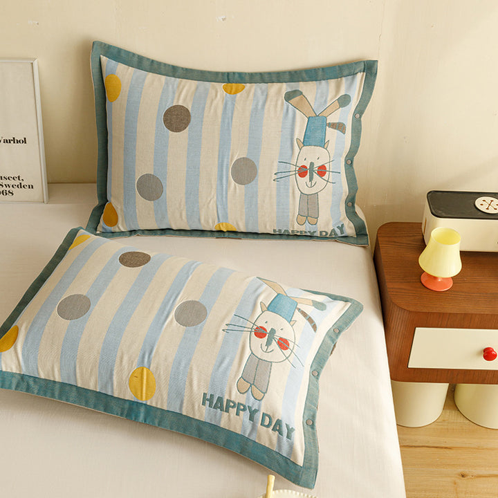 Children's and Youth Pillowcase Set with Cute Pet Design, Heart Print and Button Closure