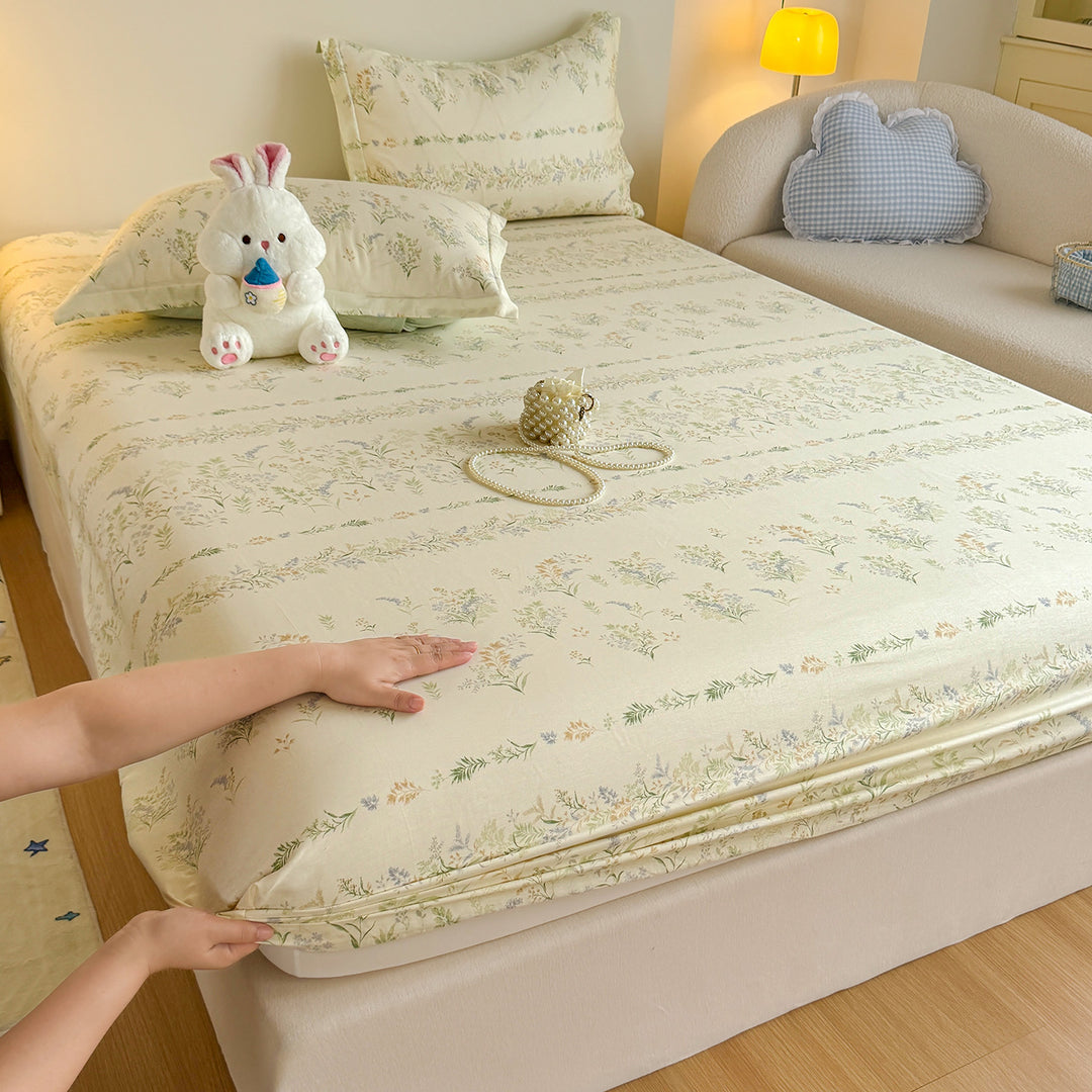 Striped Cotton Blend Fitted Sheet and Pillowcase Set