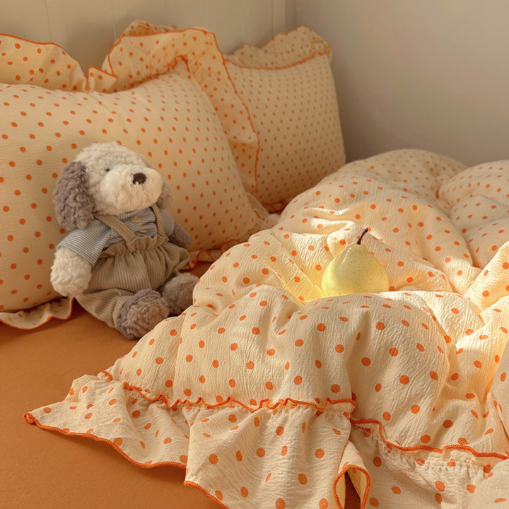 Charming Polka Dot Ruffled Comforter Set