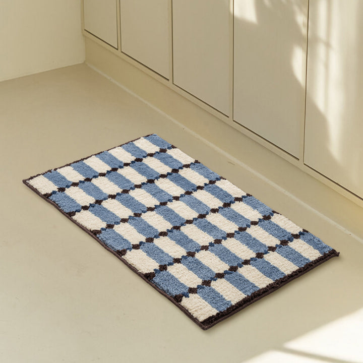 cozy cotton chenille bath mat with geometric texture pattern and non-slip back
