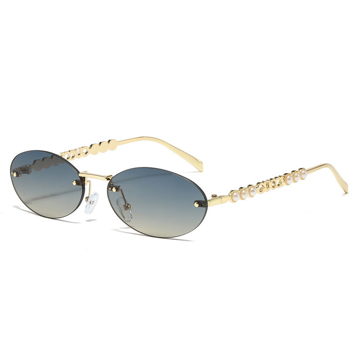 Women's fashionable sunglasses with oval frame and pearl-embellished temples Stornfield