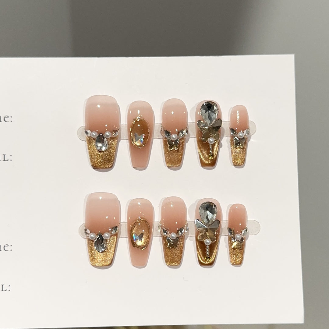 Elegant Gemstone-Accent Press-On Nail Set