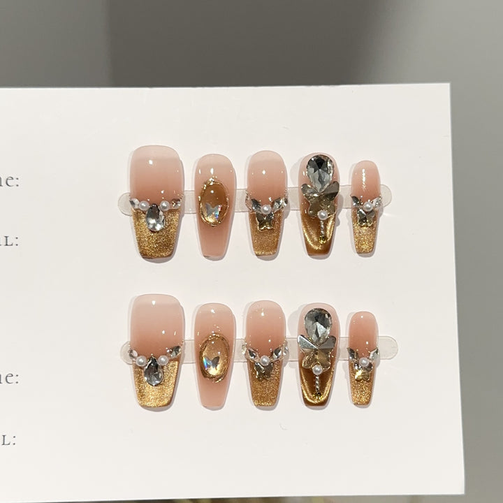 Elegant Gemstone-Accent Press-On Nail Set