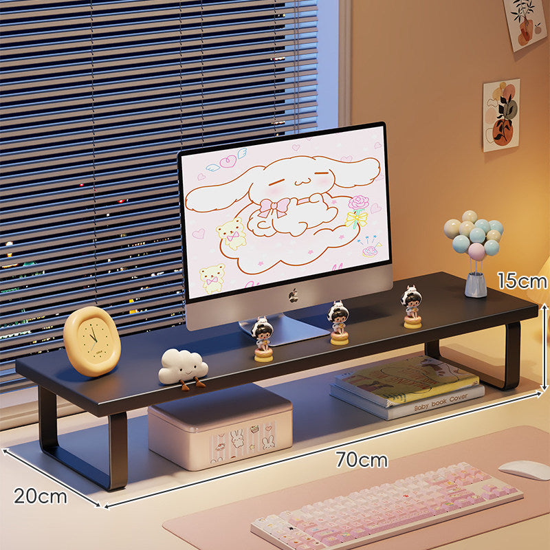Wood-Top Monitor Riser and Desktop Organizer Stand with Under-Shelf Storage