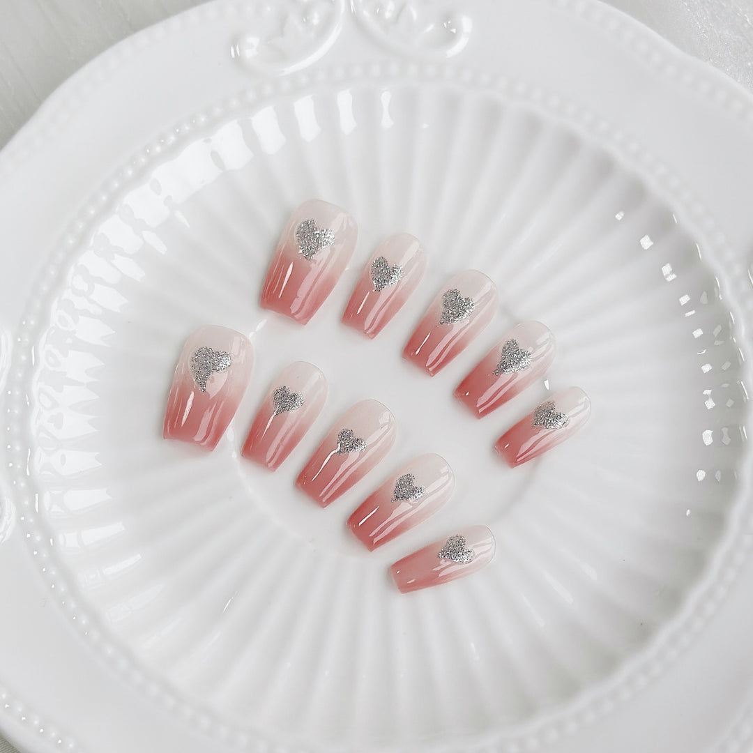 Heart-Embellished Press-On Nails