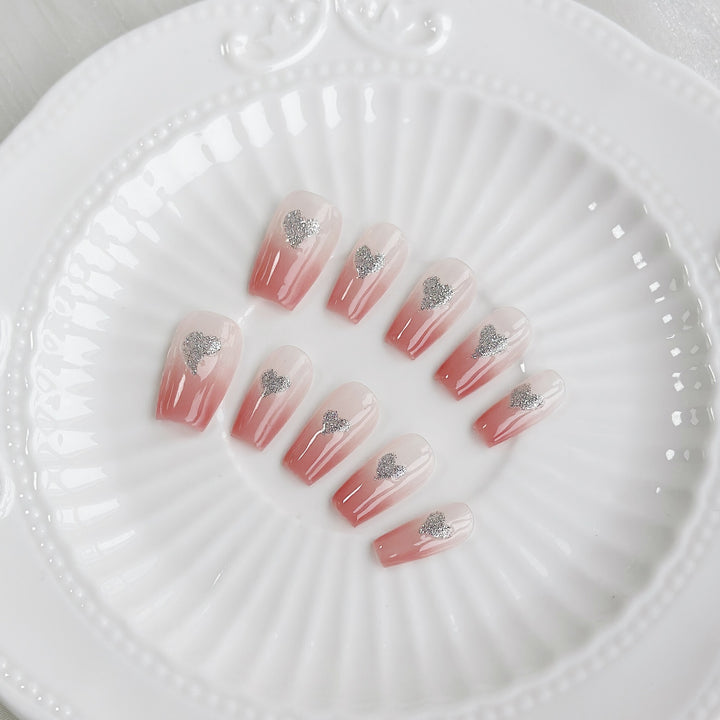 Heart-Embellished Press-On Nails