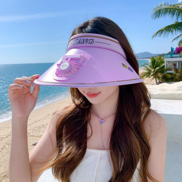 Sun protection visor with quiet rechargeable mini fan and adjustable neoprene seat Stornfield