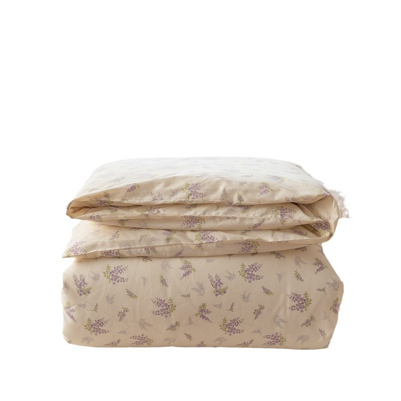 Cotton muslin duvet cover set with delicate mini flower print and ruffled pillow