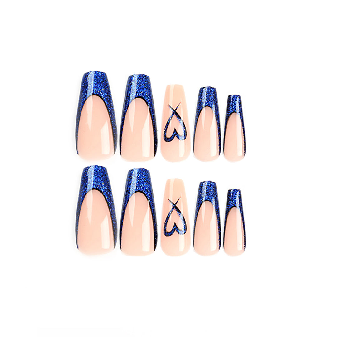 Artificial nails with glitter accents and unique heart design Stornfield