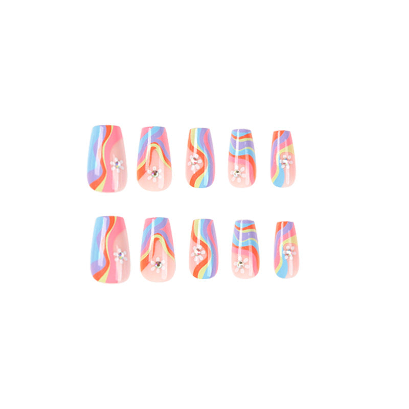 Artful Nail Extensions with Colorful Gradient and Delicate Flower Pattern Stornfield